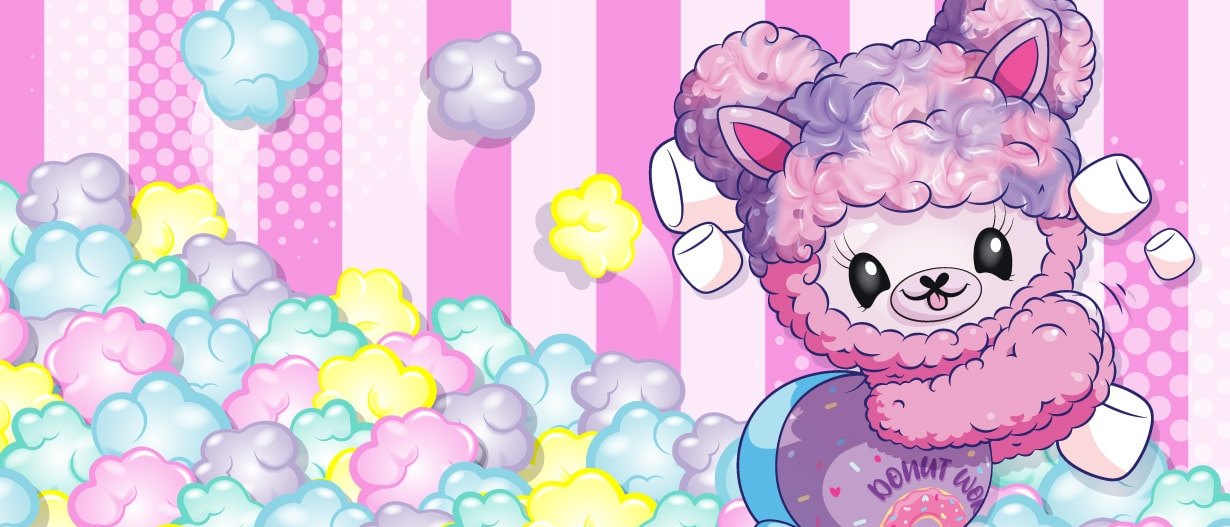 Pikmi Pops pastel plush characters and bubble confetti artwork